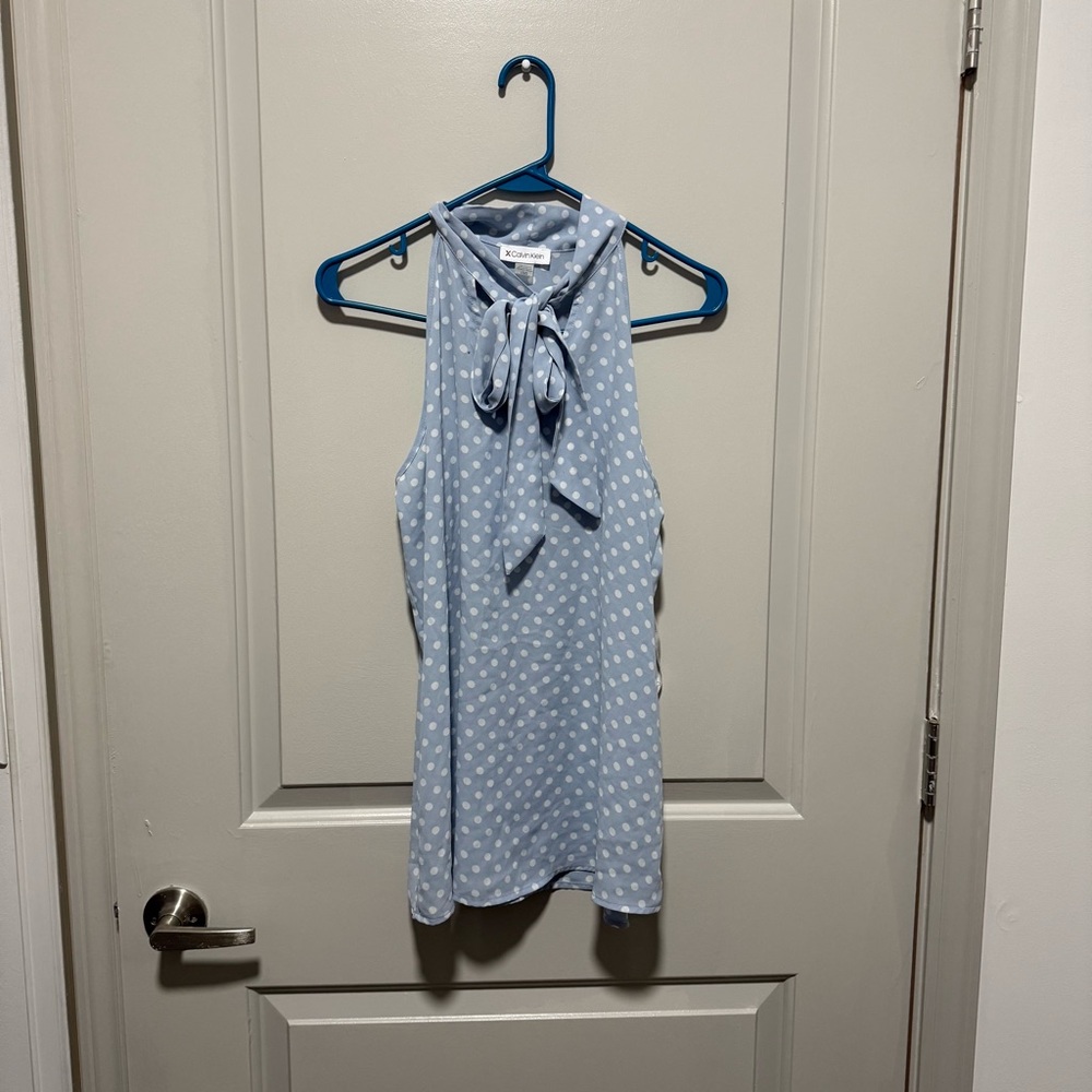 Blue Polka Dot Sleeveless Top